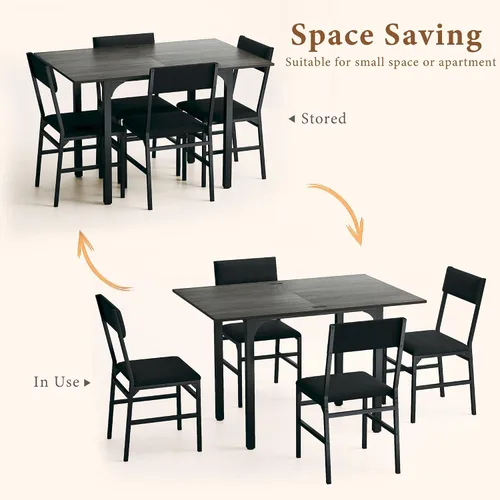 Miniatura 6 de HUAHUU Juego de mesa de comedor para 4, juego de sillas con cojín para cocina extensible de 4, mesa de comedor rectangular con marco de metal