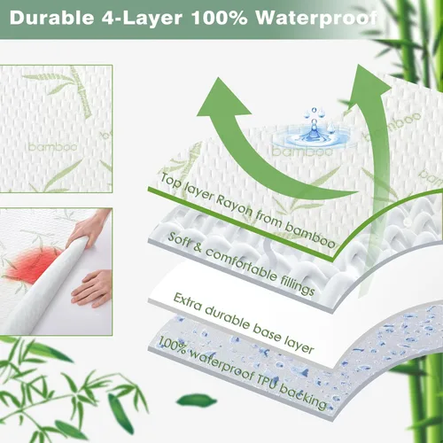 Miniatura 3 de Parkdeny - Funda de colchón completa impermeable de enfriamiento, rayón de bambú, tela de aire 3D, transpirable, silenciosa, lavable, se ajusta a