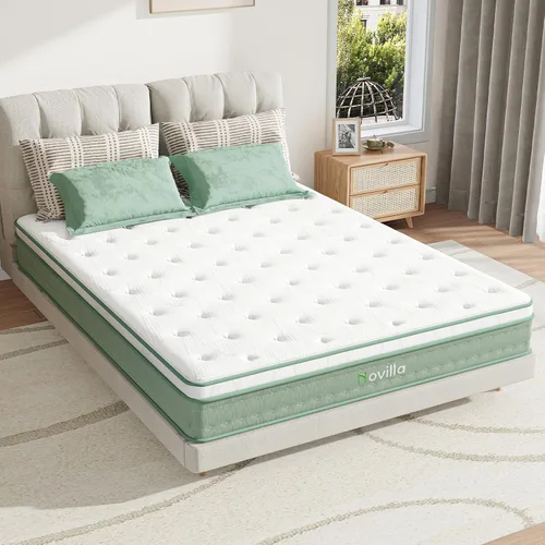 Miniatura 10 de Novilla Colchón tamaño Queen, colchón de espuma de 10 pulgadas, colchones Queen de doble zona de aire con diseño abatible para dormir de espalda