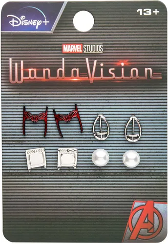 Miniatura 3 de Marvel Studios - Juego de aretes de acero inoxidable con base de metal para mujer, con licencia oficial de WandaVision, se vende en 4 pares