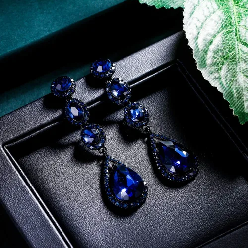 Miniatura 6 de Flyonce Aretes colgantes con diamantes de imitación de cristal para boda, Cristal