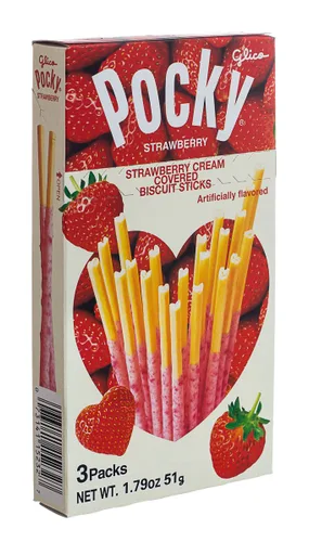 Miniatura 7 de Glico Pocky, palitos de galletas cubiertos de crema de fresa, 9 paquetes individuales, bolsa de 3.81 onzas, caja de exhibición de 5
