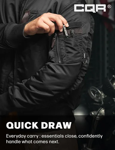 Miniatura 6 de CQR Chaqueta bomber casual para hombre, cortavientos con cremallera para exteriores de otoño/invierno, chaqueta de vuelo MA-1 acolchada resistente