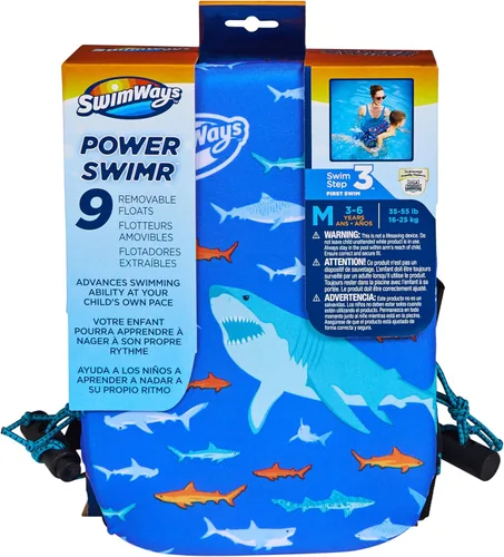 Miniatura 7 de SwimWays Power Swimr - Chaleco de natación para piscina al aire libre para niños, flotador ajustable para entrenamiento de natación, sirena rosa