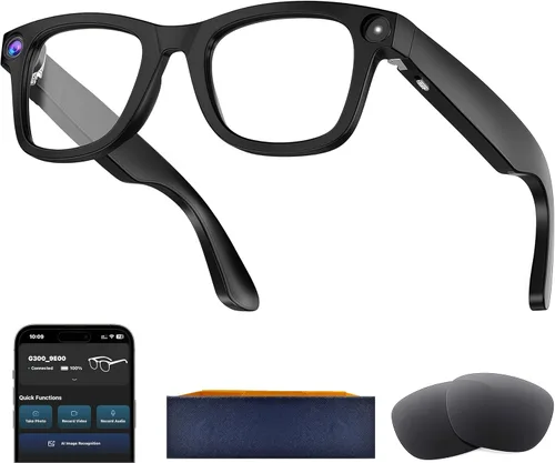 Miniatura 10 de Lentes inteligentes AI con cámara, gafas de cámara HD de 8 MP para hombres, gafas de grabación AI con asistente de voz, audio de oído abierto