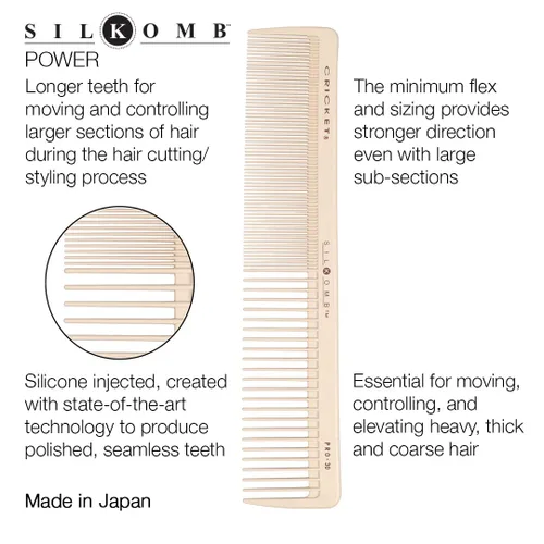 Miniatura 2 de Cricket Silkomb Pro-30 Power - Peine de corte de cabello, inyectados de silicona, dientes sin costuras con patrón de dientes dobles para corte