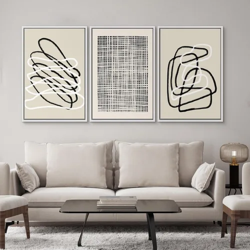 Miniatura 620 de SIGNWIN Lienzo enmarcado para pared, arte con pinceladas de flujo neutro en tonos beige abstractos, ilustraciones, arte moderno, decorativo
