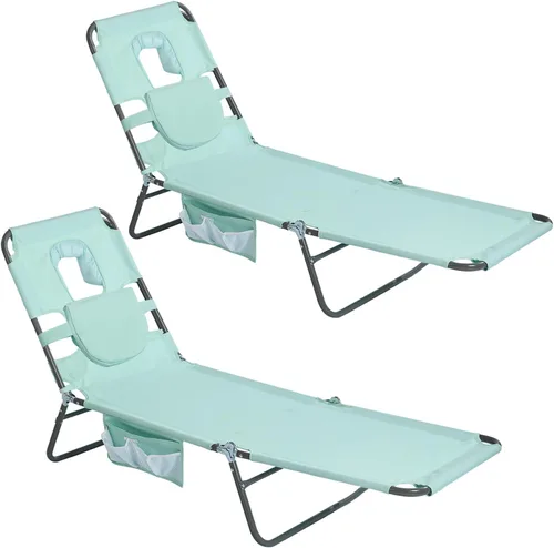 Miniatura 10 de SUNNYFEEL - Silla de bronceado plana con agujero boca abajo y ranuras para los brazos, silla de playa para tomar el sol, silla plegable de 5