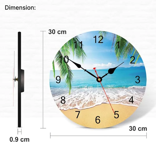 Miniatura 5 de TAHEAT Reloj de pared de playa de 12 pulgadas, decoración náutica de palmera, decoración de baño, funciona con pilas, silencioso, sin tictac