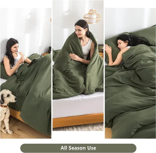 Miniatura 6 de COTTEBED Juego de edredón ultrasuave para cama King, para uso en todas las estaciones, peso ligero con microfibra de algodón lavado cálida y Verde