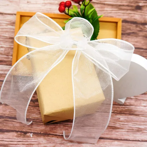 Miniatura 3 de Cinta de organza transparente con alambre de 2.5 pulgadas x 50 yardas, color blanco para silla de boda, lazo, ramo de flora, envoltura de regalos