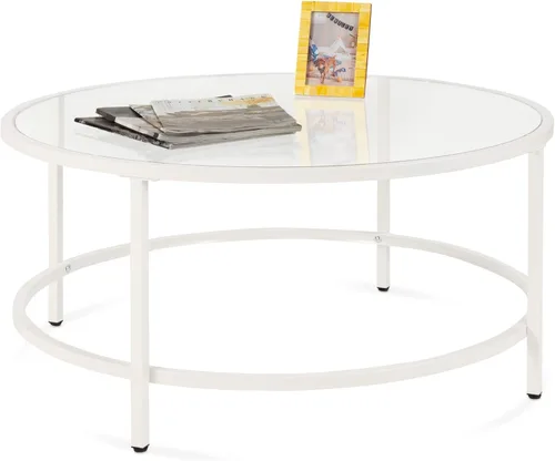 Best Choice Products Mesa auxiliar redonda de cristal templado moderna de 36 pulgadas para sala de estar, comedor, té, decoración del hogar con