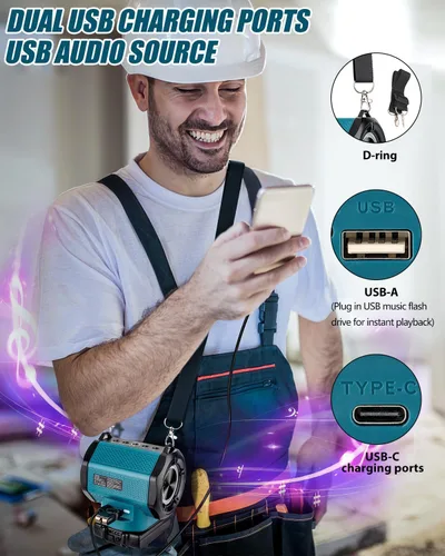Miniatura 5 de Taingwei Altavoz Bluetooth para batería Makita LXT de 18 V, altavoz pequeño inalámbrico de 30 W para lugares de trabajo, hogar y fiesta