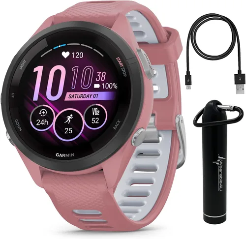 Miniatura 16 de Garmin Forerunner 265 Music GPS Reloj inteligente para correr de 46 mm, Aqua con pantalla táctil AMOLED de 1.3 pulgadas y auriculares negros