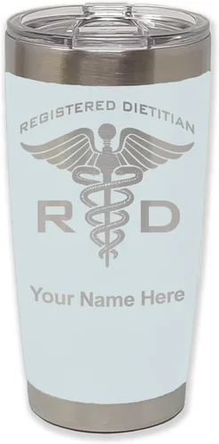 Miniatura 9 de LaserGram Vaso aislado al vacío de 20 onzas, dietista registrado RD, grabado personalizado incluido (negro)