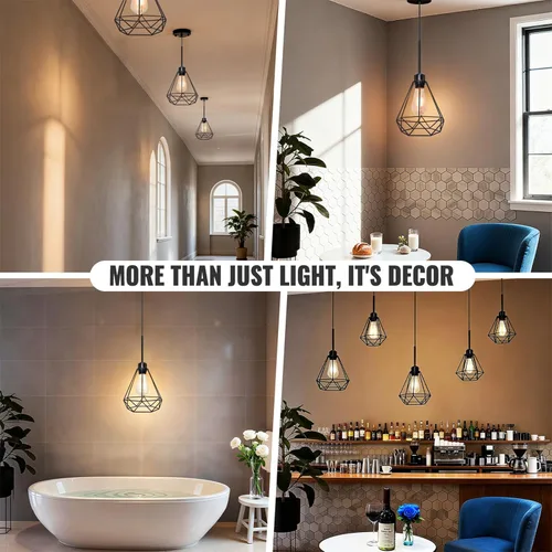 Miniatura 7 de Maliralt Lámpara colgante de luces colgantes – Lámparas colgantes ajustables con pantalla de diamante de metal negro para isla de cocina, comedor