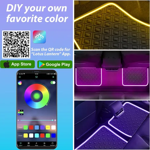 Miniatura 6 de Alfombrillas para el suelo del auto con tira de luz LED, ajuste universal premium, alfombra automotriz negra, alfombrillas para el suelo con luces