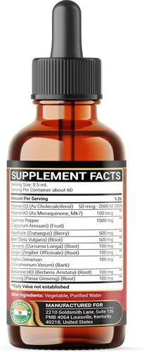 Miniatura 8 de 10 en 1 3000 mg de pimienta de cayena espino baya vitamina D3 K2 raíz de remolacha jengibre gotas líquidas y más – Apoyo a la digestión – 1 onza