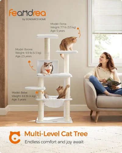 Miniatura 11 de Feandrea Árbol para gatos, torre moderna de 54.3 pulgadas para gatos de interior, condominio para gatos de varios niveles, felpa ultrasuave, postes