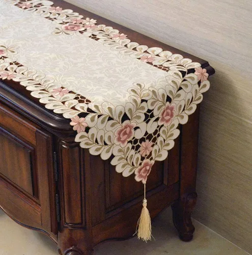 Miniatura 9 de LeLehome - Mantel de encaje bordado con flores color café