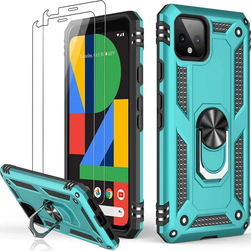 Miniatura 21 de LUMARKE Funda para Google Pixel 5 con protector de pantalla, pasa 16 pies, probada en caídas, grado militar, con soporte de anillo magnético, Rojo