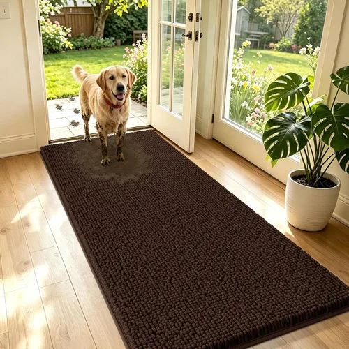 Miniatura 41 de IM HOME Tapete de chenilla absorbente para exterior 36" x 24", tapetes lavables antideslizantes para perros, tapete para puerta interior para Marrón