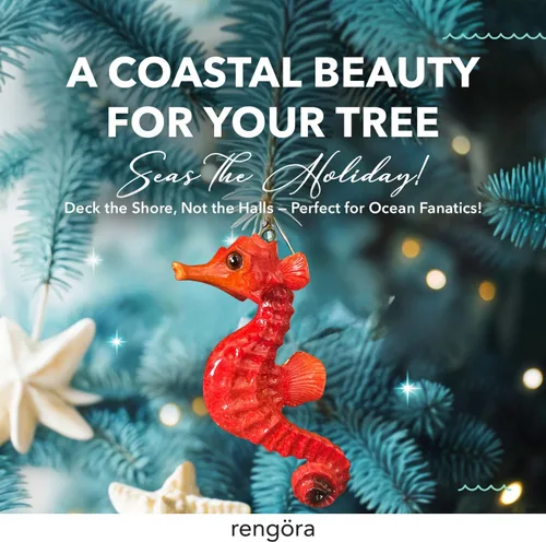 Miniatura 2 de Adornos de Navidad – Pintados a mano – Relleno de calcetines, buceadores y amantes del océano (caballito de mar rojo)