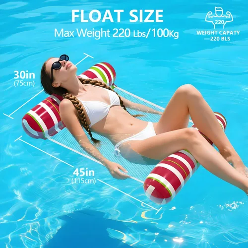Miniatura 5 de Flotadores de piscina para adultos, paquete de 6 flotadores inflables para piscina, hamaca de agua portátil, imprescindibles para vacaciones