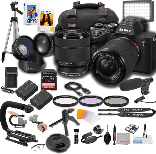 Sony Cámara digital sin espejo A7 IV de 24 MP con lente de 1.102-2.756 in, luz LED, micrófono, velocidad extrema de 128 GB, agarre en U, filtros,