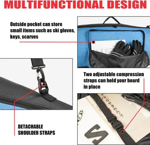 Miniatura 5 de Bolsa de snowboard MERALIAN para viajes aéreos, bolsa de snowboard acolchada para tabla, botas, ropa, casco y equipo, disponible en longitud
