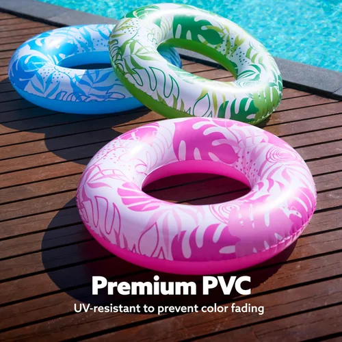 Miniatura 3 de JOYIN Paquete de 3 flotadores de piscina, tubo de piscina para niños anillos de natación tubos inflables, anillos flotantes de hojas tropicales