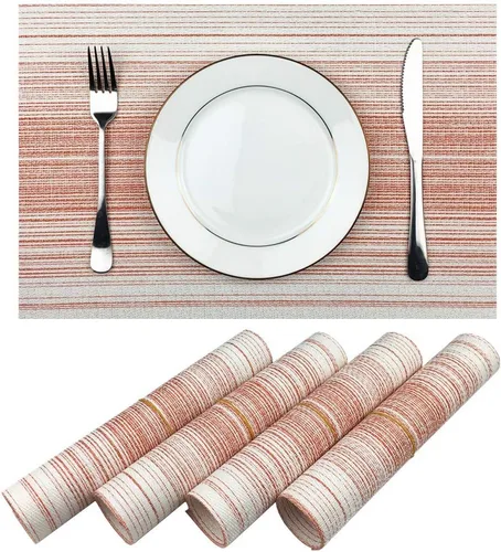Miniatura 17 de Mantel individual de vinilo tejido duradero, lavable, resistente al calor, antideslizante, para cocina, comedor (juego de 4, azul con blanco)