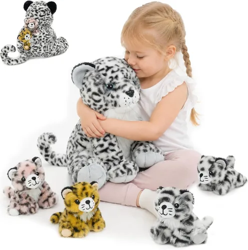 Miniatura 9 de MorisMos Animal de Peluche Pantera Negra con Bebés, 18 pulgadas, Mamá Grande y Bebé Juguetes de Pantera de Peluche para Niños y Niñas, Paquete de 4