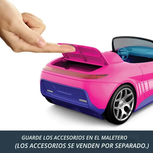 Miniatura 5 de Hot Wheels Barbie - Coche de juguete a control remoto rosa convertible, puede contener 2 muñecas de moda Barbie y se abre para almacenamiento, hoja