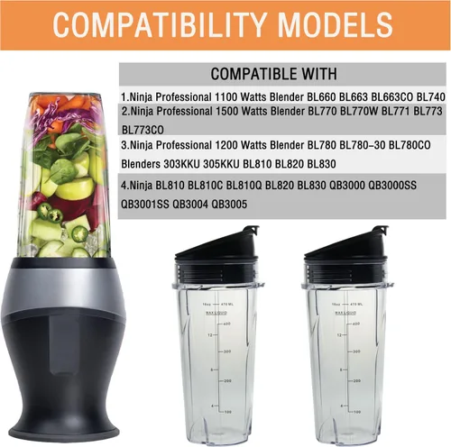 Miniatura 2 de Vasos de repuesto de 16 onzas para licuadora personal compacta Ninja QB3001SS, juego de tazas de 16 onzas para licuadora profesional Ninja BL770