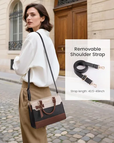 Miniatura 6 de LOVEVOOK Carteras para mujeres, Bolso tote de cuero y carteras, Bolso bandolera cruzado con asa superior con cremallera Negro/Blanco/Marrón