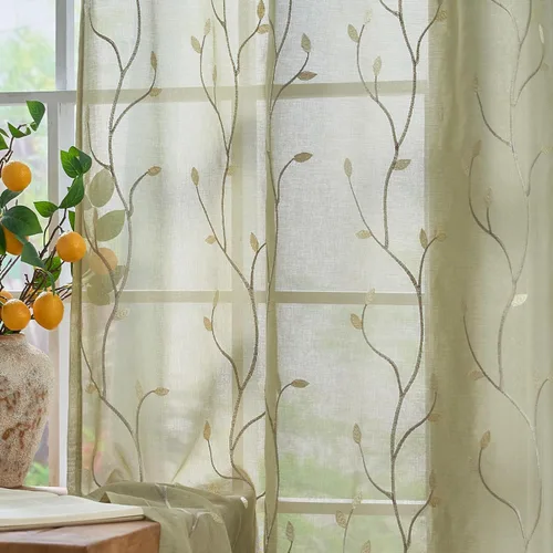 Miniatura 15 de jinchan Cortinas traslúcidas para sala de estar, dormitorio, cortinas azules bohemias bordadas, cortinas de gasa bohemias de 63 pulgadas de largo