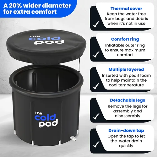 Miniatura 3 de The Cold Pod Tina de Baño de Hielo para Atletas XL: Tina de Inmersión Fría al Aire Libre con Cubierta, 116 Galones Tina de Baño de Hielo Portátil
