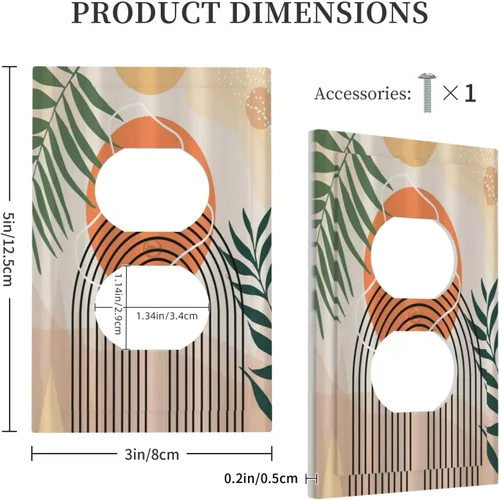 Miniatura 5 de Cubiertas Decorativas para Tomacorrientes Abstractas de Mediados de Siglo Moderno Arco Boho Sol Dorado Hoja 1-Gang Placa de Pared Receptáculo Dúplex
