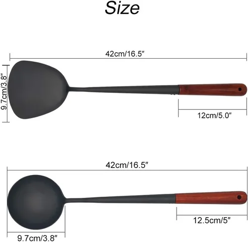Miniatura 2 de Espátula y cucharón tradicionales hechos a mano para wok, juego de utensilios de cocina asiáticos con mango de madera, juego de chuan chino y hoak