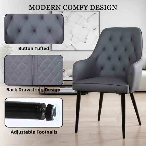 Miniatura 5 de Juego de 4 sillas de comedor modernas, tapizadas de piel sintética, sillas de comedor, silla de cocina, silla con brazo copetudo con patas de metal