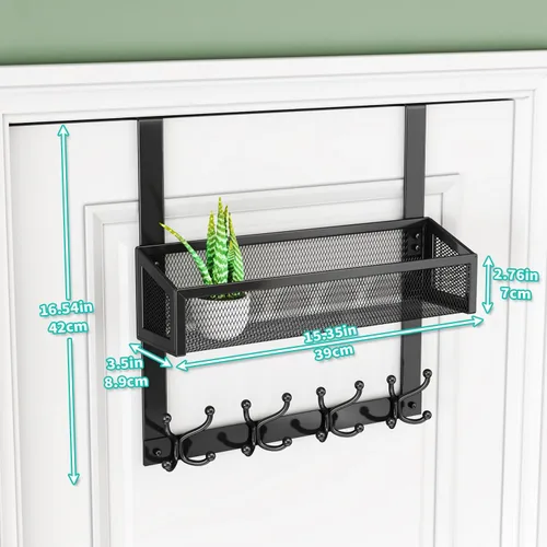 Miniatura 6 de HapiRm Ganchos para colgar sobre la puerta, fácil instalación, con cesta y 16 ganchos, organizador de almacenamiento de acero inoxidable 304