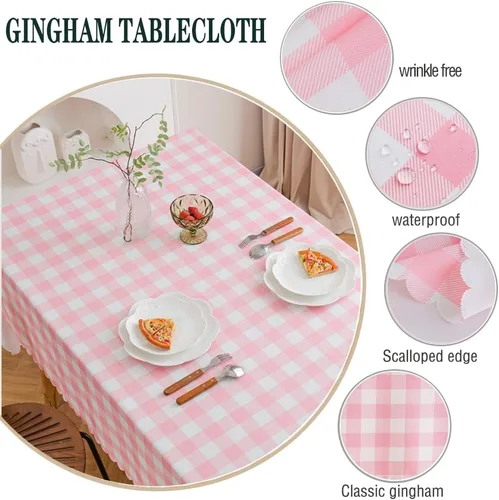 Miniatura 3 de MANGATA CASA Mantel de cuadros rosa para mesas cuadradas, mantel a cuadros, impermeable, para cocina y mesa, mantel de poliéster a cuadros sin Rosa