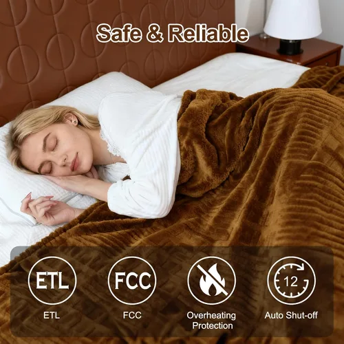 Miniatura 5 de Manta eléctrica térmica Eastsora tamaño King, manta térmica de tipo gofre con 12 niveles de calor, manta de calentamiento rápido con ajustes