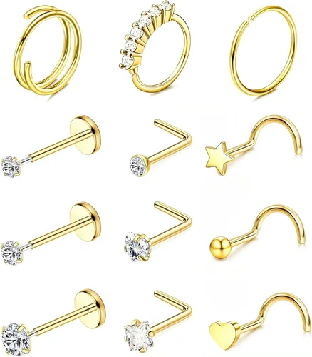 Miniatura 37 de Nose Rings Hoop and Nose Studs Sets for Women Men,Hypoallergenic 316L Surgical Stainless Steel Hinged Clicker Segment Nose Rings Hoop Helix