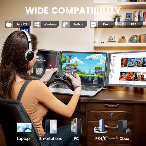 Miniatura 7 de KEFEYA Extensión de Pantalla para Laptop de 15.6", Incluye Batería Externa, Extensión Triple de Monitor para Laptops de 13-17", FHD 1080P IPS