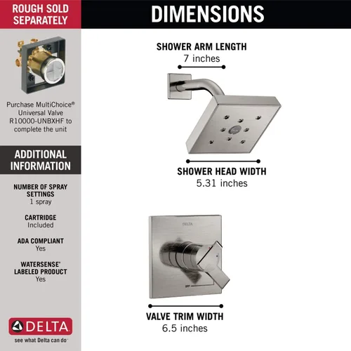 Miniatura 2 de Delta Faucet Ara 17 Series - Kit de molduras de ducha de doble función, cabezal de ducha H2Okinetic de un solo rociador, grifo de ducha de níquel
