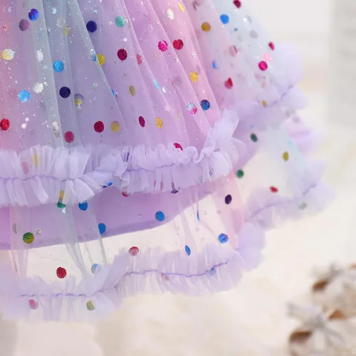 Miniatura 96 de IMEKIS Vestido de princesa de cumpleaños para niña pequeña, confeti brillante, bohemio, arco iris, pastel, sesión de fotos, traje para 1-6T