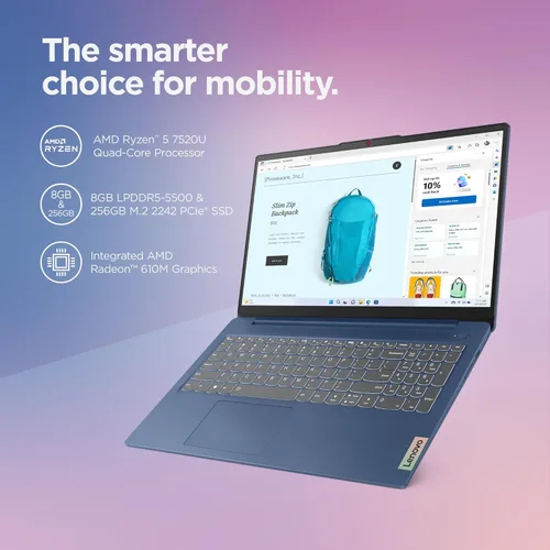Miniatura 2 de Lenovo IdeaPad Slim 3 - Portátil diario - Ligero - Windows 11-15.6 pulgadas FHD - 8 GB de memoria - 256 GB de almacenamiento - AMD Ryzen 5 7520U