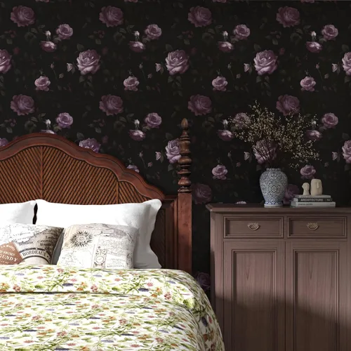 Miniatura 5 de Papel tapiz floral negro para despegar y pegar, papel tapiz de vinilo para pegar y pelar, papel de contacto rosa oscuro para gabinetes, papel